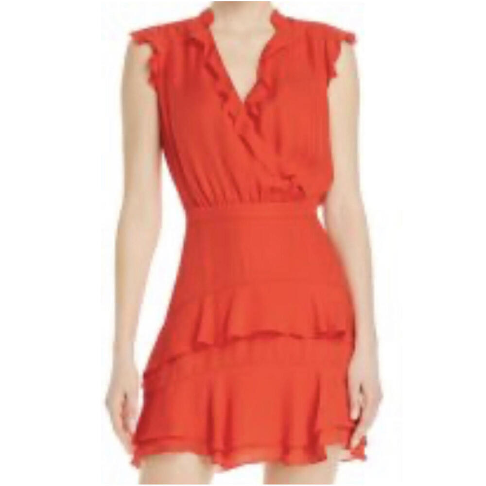 PARKER bright orange red Tangia ruffle short sleeve silk mini dress sz 6